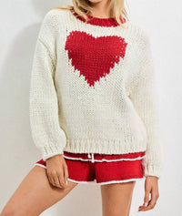 Baevely by Wellmade Valentine's Knit Pullover in cream red - women's sweater