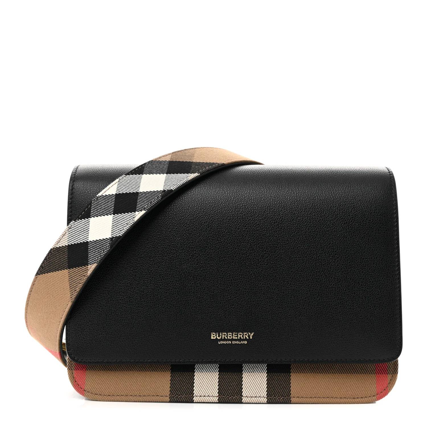 Burberry - Women's Mackford Leather Check Flap Crossbody Bag
