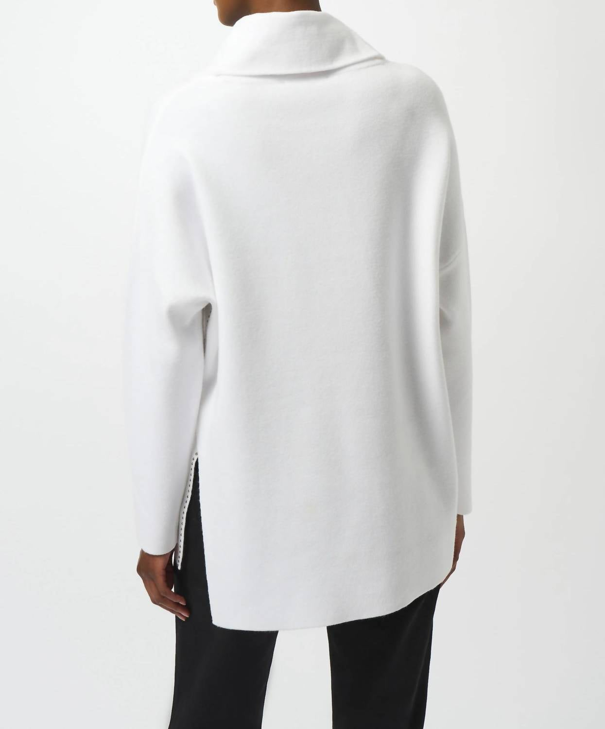 Joseph Ribkoff - Cowl Neck Embellished Asymmetric Sweater Top
