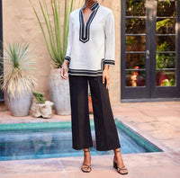 Karen Kane Pintuck Wide Leg Pants in black - women's pants - detail view