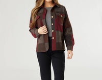 COCO + CARMEN Maura Colorblock Shacket in burgundy brown - women's jacket