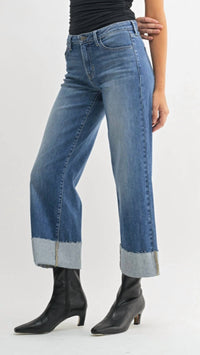 Just Black Denim - Mid Rise Scissor Cut Cuffed Slim Wide Leg Jeans