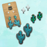 Pink Panache Women's Cactus Three Pairs Earring Set in turquoise silver - women's jewelry - view 5