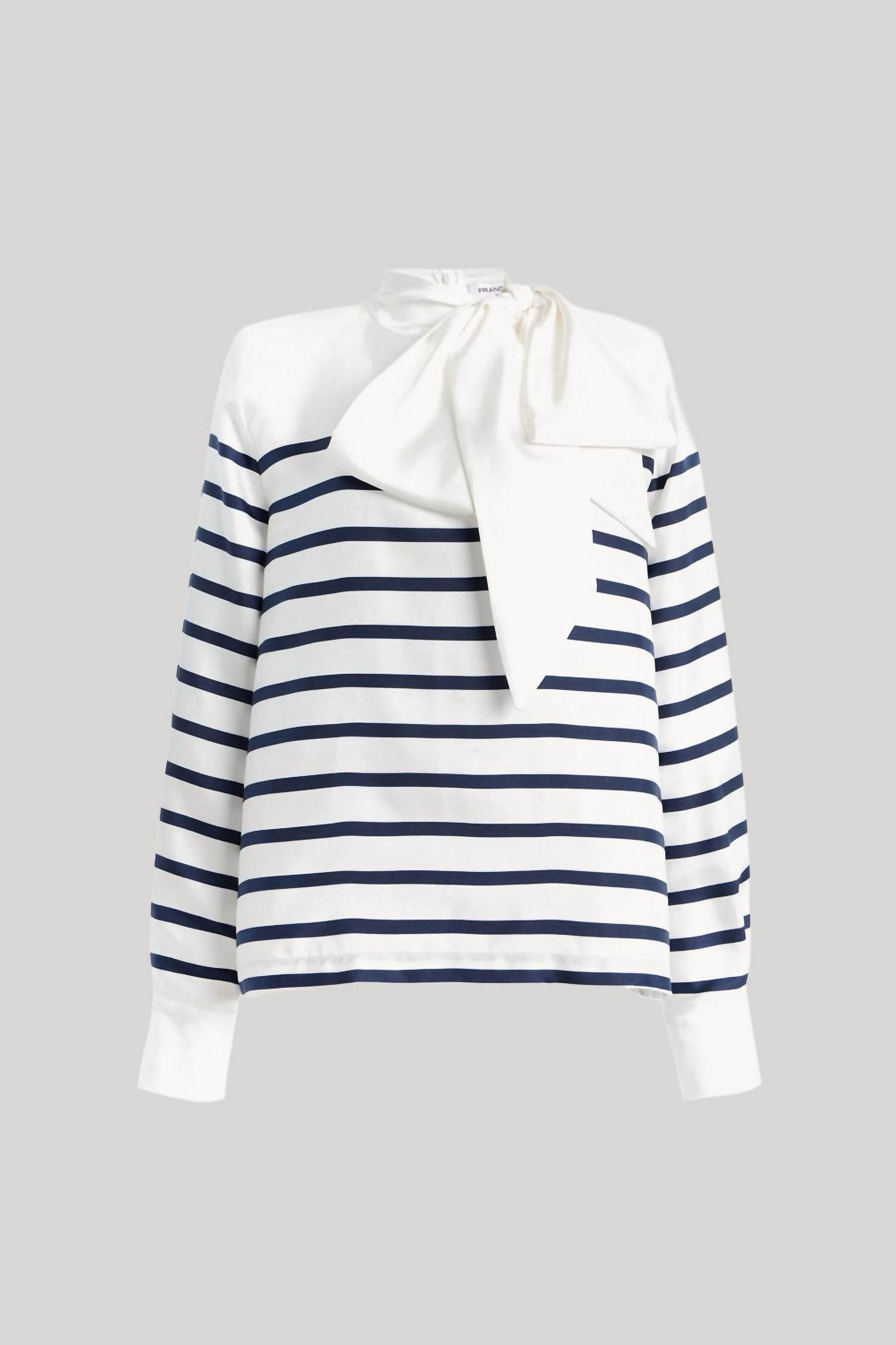 Francoise Johanna Silk Collar Blouse in stripe navy - women's blouse - alternate view