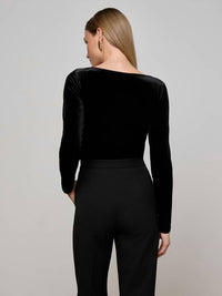 L'Agence Jelena Velvet Top in black - women's long sleeve top - detail view