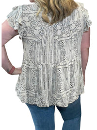 Jodifl - Abstract Ruffle Sleeve Top