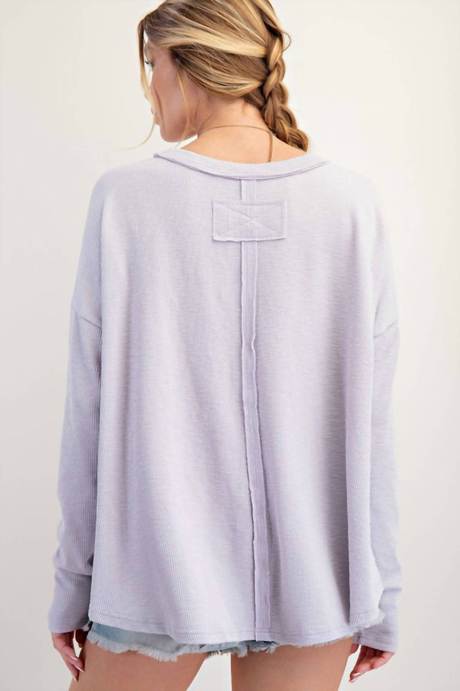 Easel - Love Patch Rib Knit Mineral Washed Top