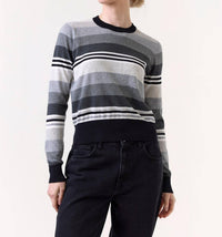 Wispr Ivy Stripe Crew Neck Sweater in black with rainbow - women's sweater