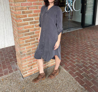 Mododoc - Roll Up Sleeve Midi Shirt Dress
