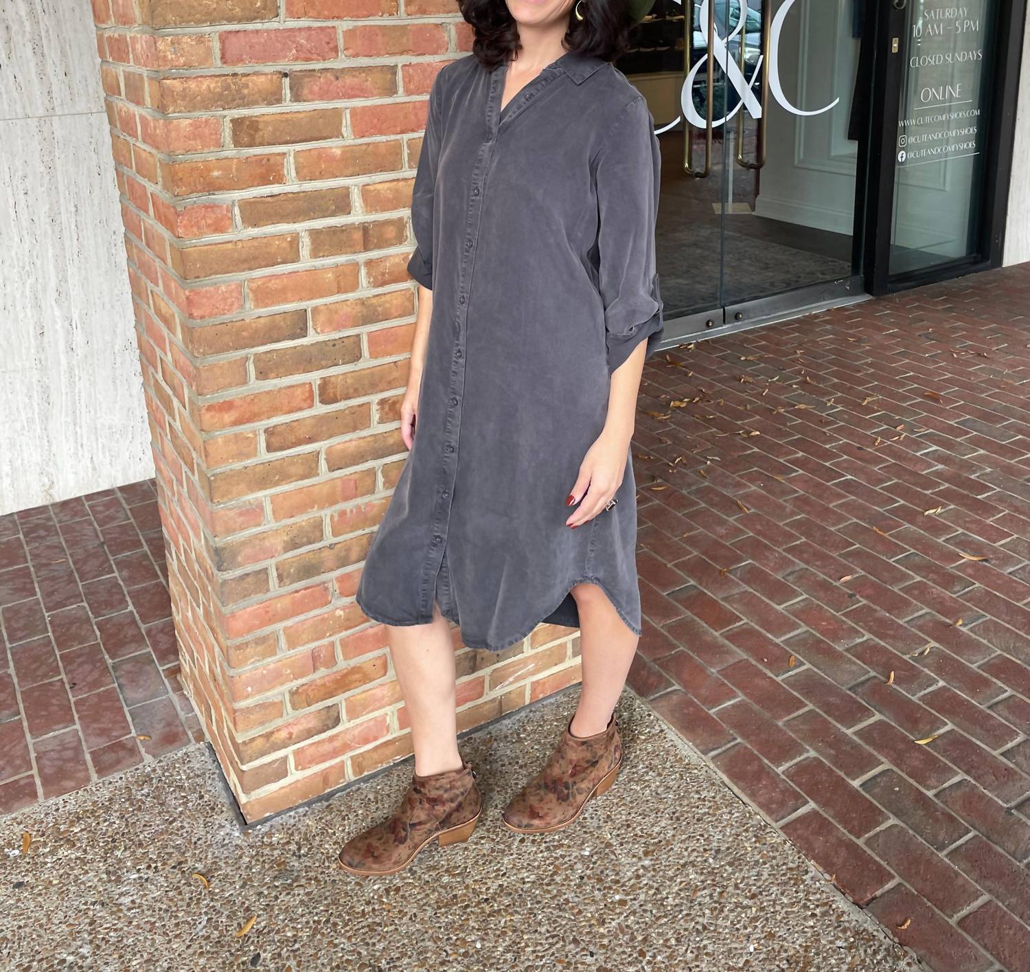 Mododoc - Roll Up Sleeve Midi Shirt Dress