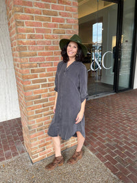 Mododoc - Roll Up Sleeve Midi Shirt Dress