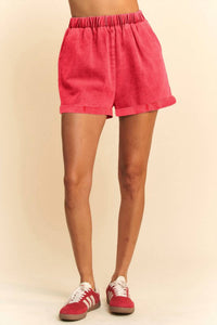 Davi & Dani - Denim Washed Heart Patch Elastic Band Waist Short