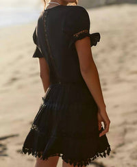 peixoto Embroidered Lace Cover-up Mini Dress in black - women's dress - alternate view