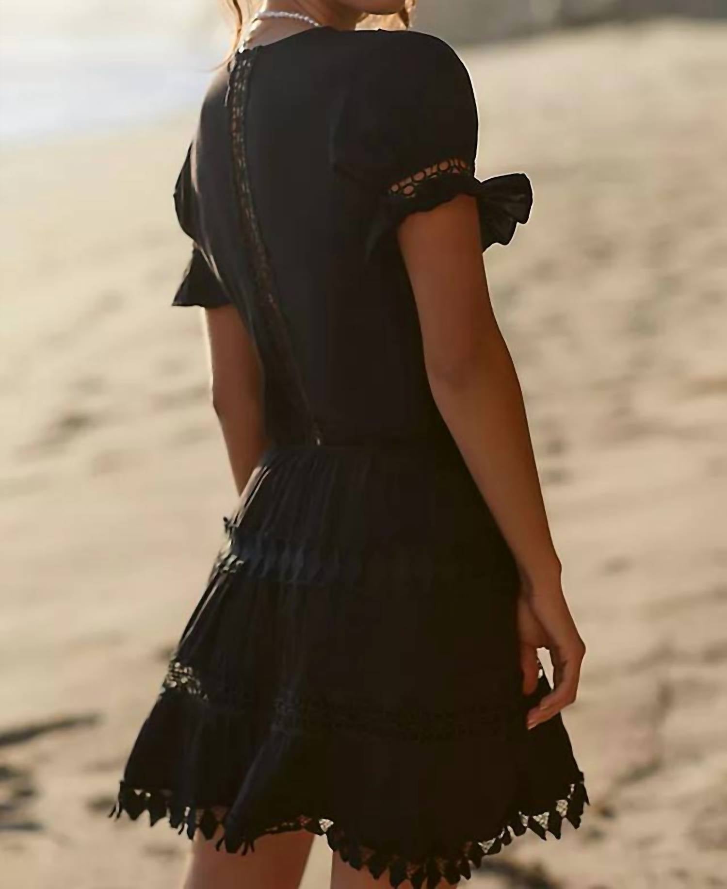 peixoto Embroidered Lace Cover-up Mini Dress in black - women's dress - alternate view
