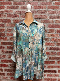 Multiples - Cinched Cuff 3/4 Sleeve Button Up Top