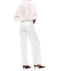 Bayeas - Rose Cutout Mid Rise Wide Leg Jeans