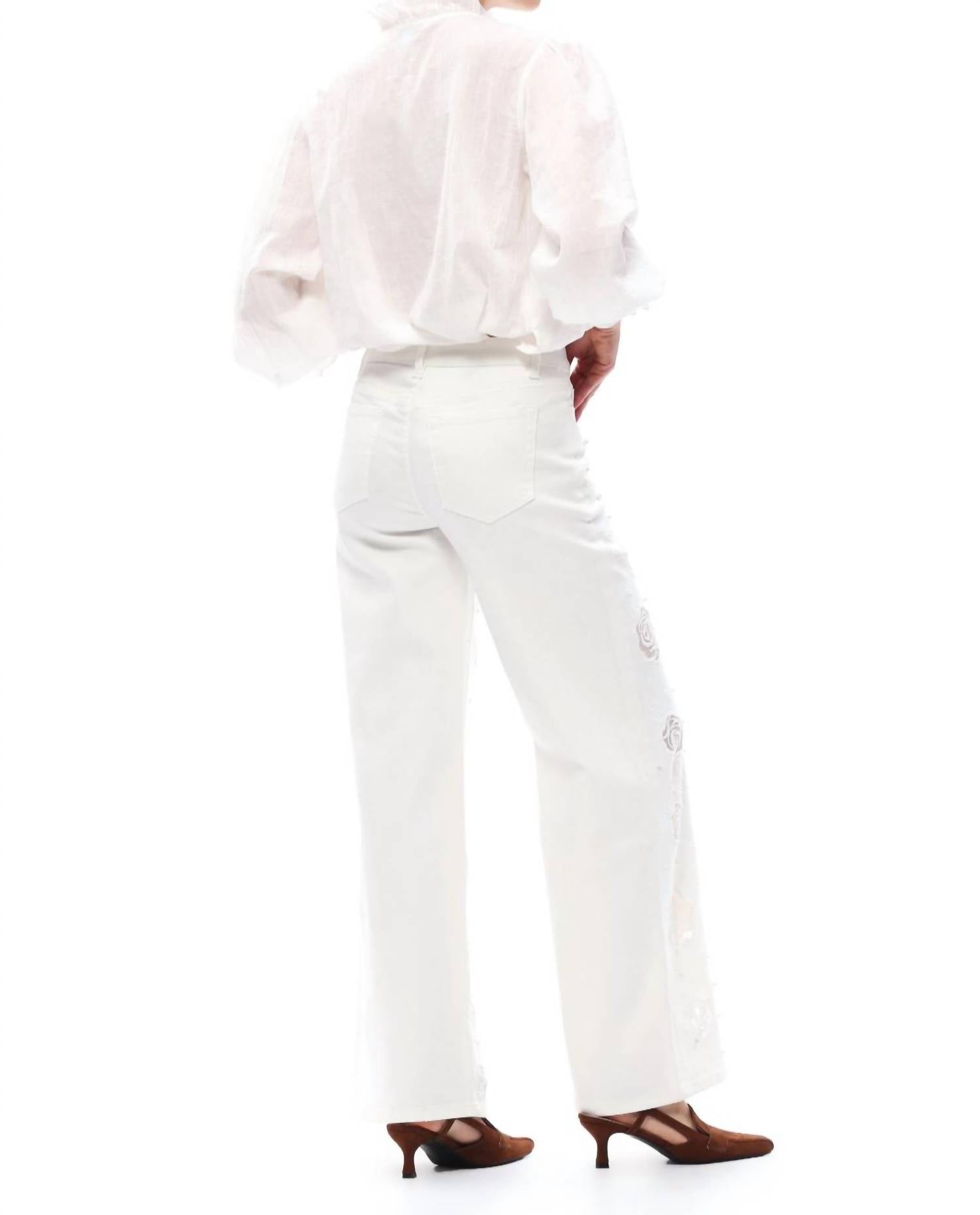 Bayeas - Rose Cutout Mid Rise Wide Leg Jeans