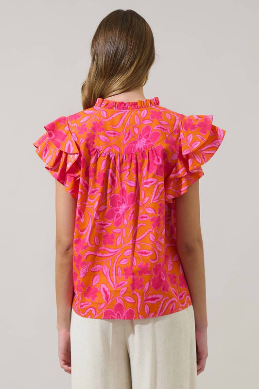 Sugarlips - Rea Floral Emery Split Neck Top