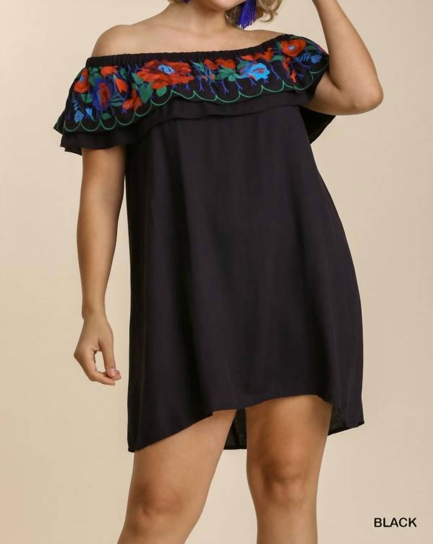 Umgee - Floral Embroidered Ruffled Dress