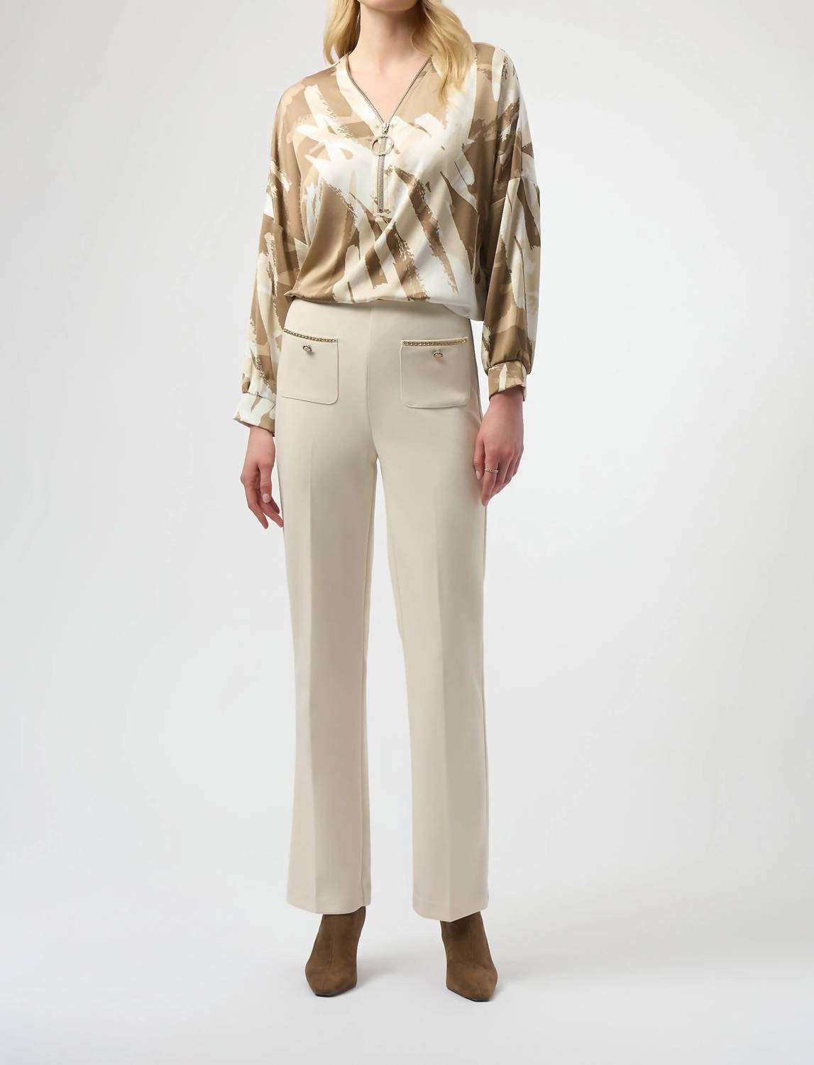 Joseph Ribkoff - Chain Detail Pull On Straight Pants