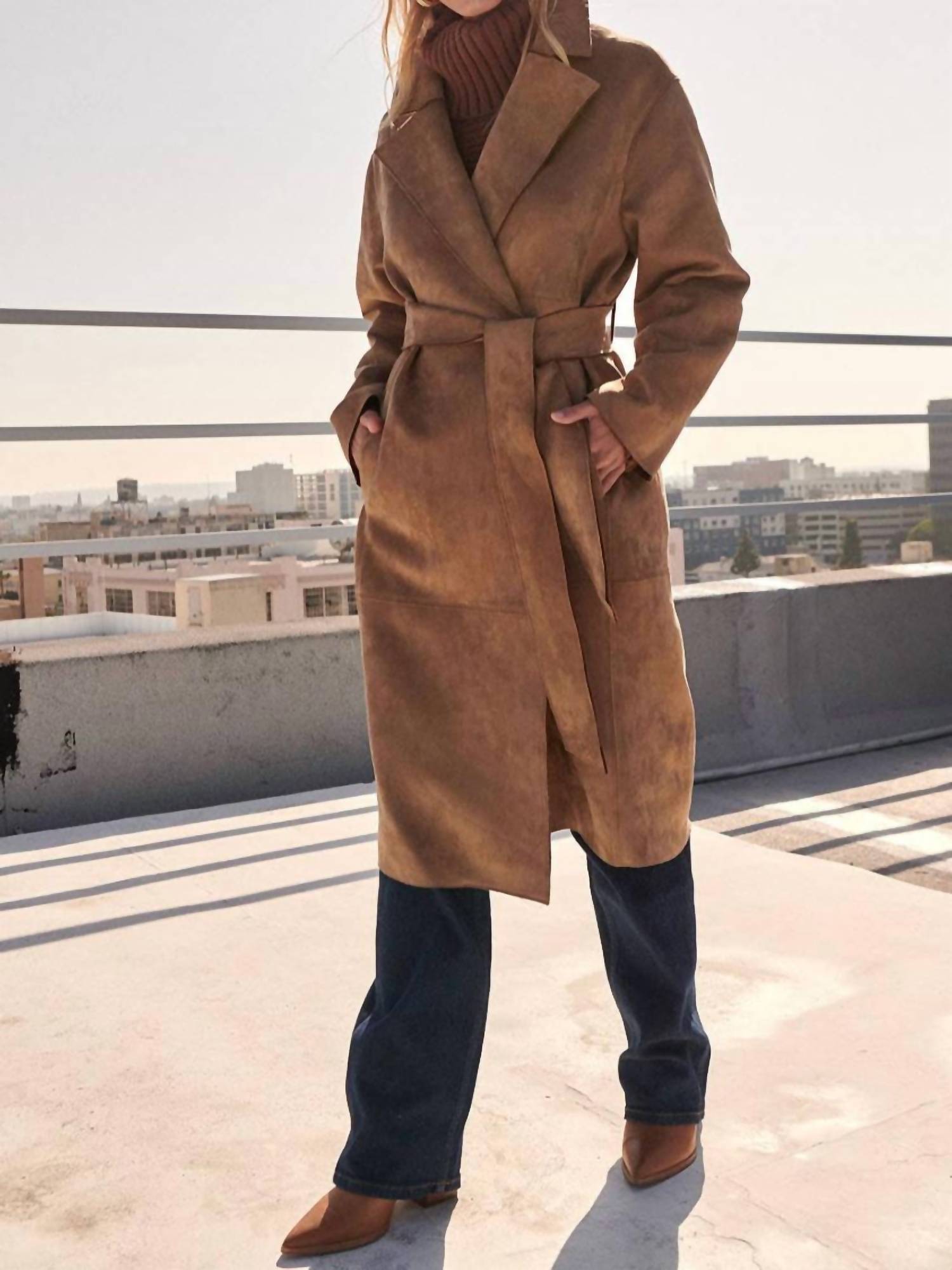 Rosa Clothing - Faux Suede Trench Coat
