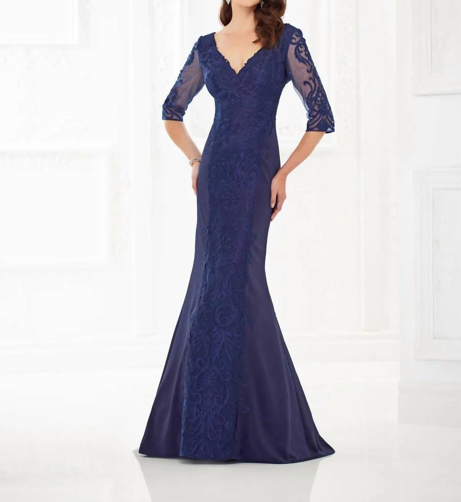 Montage By Mon Cheri - Crepe Sheer Evening Gown