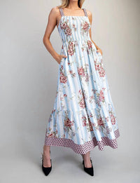 Ee:Some - Floral Striped Contrast Strap Maxi Dress