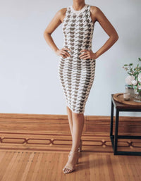 Endless Blu. - Houndstooth print sweater knit dress