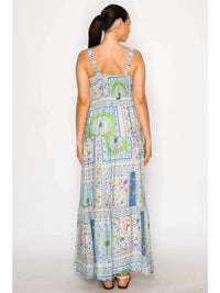 Meet Me in Santorini Mediterranean Garden Tiered Maxi Dress in santorini mediterranean garden tiered maxi dress in blue - women's dress - alternate view