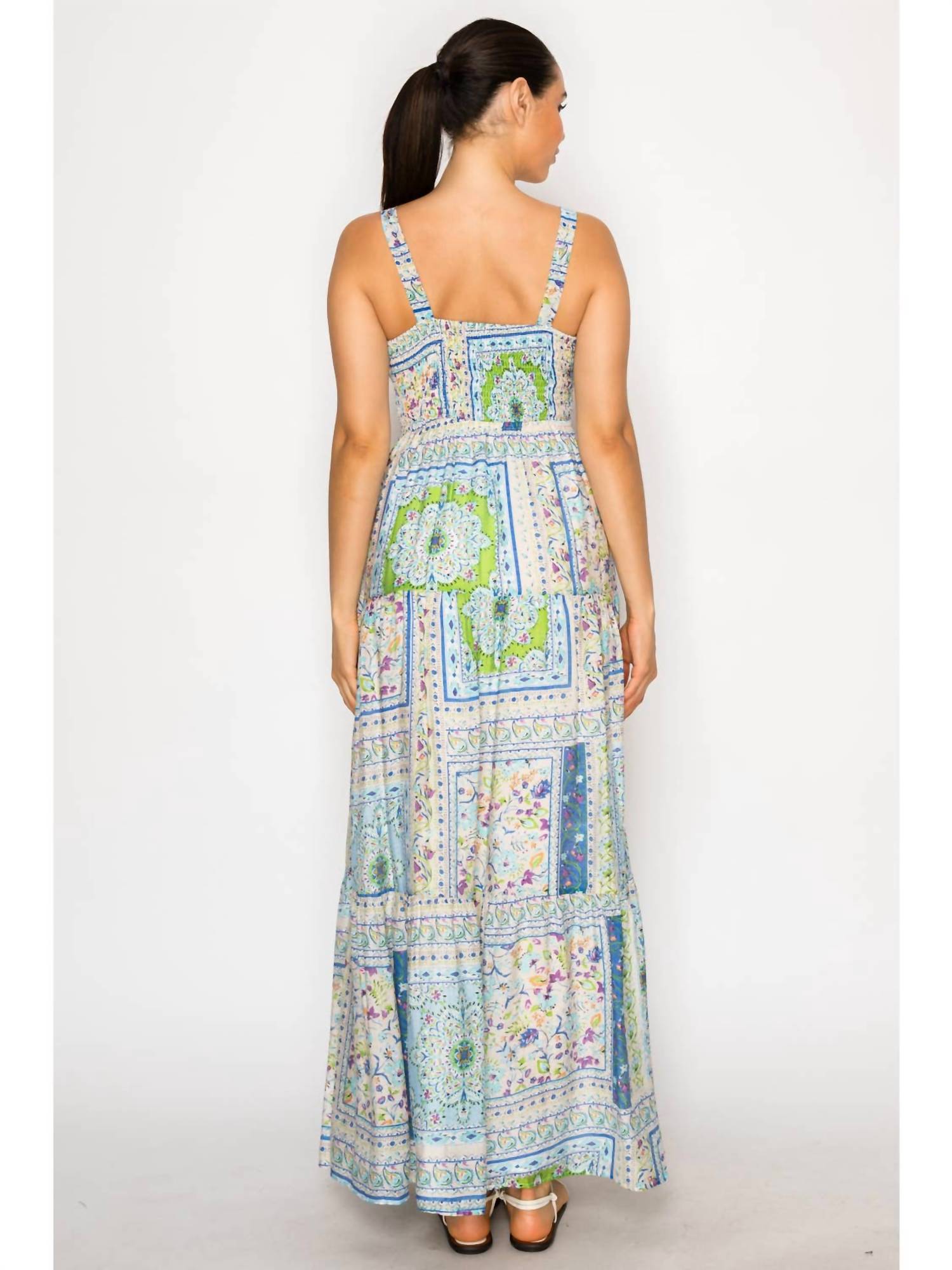 Meet Me in Santorini Mediterranean Garden Tiered Maxi Dress in santorini mediterranean garden tiered maxi dress in blue - women's dress - alternate view