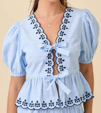 Main Strip - Deena V-neck Peplum Blouse With Scallop Edges