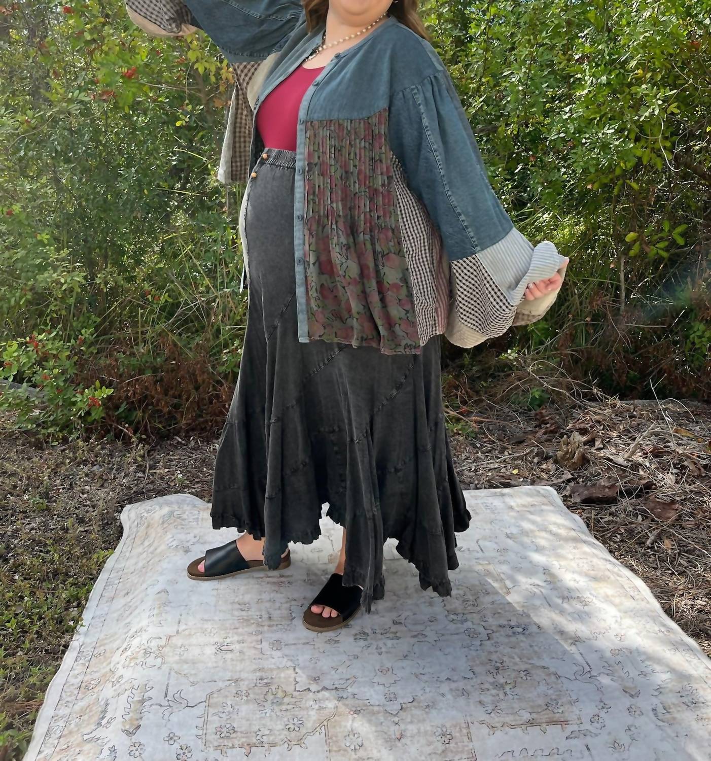 Young Threads - Boho Western Pintuck Denim Top