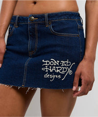 Ed Hardy - Tattoo Collage Dark Denim Cutoff Mini Skirt