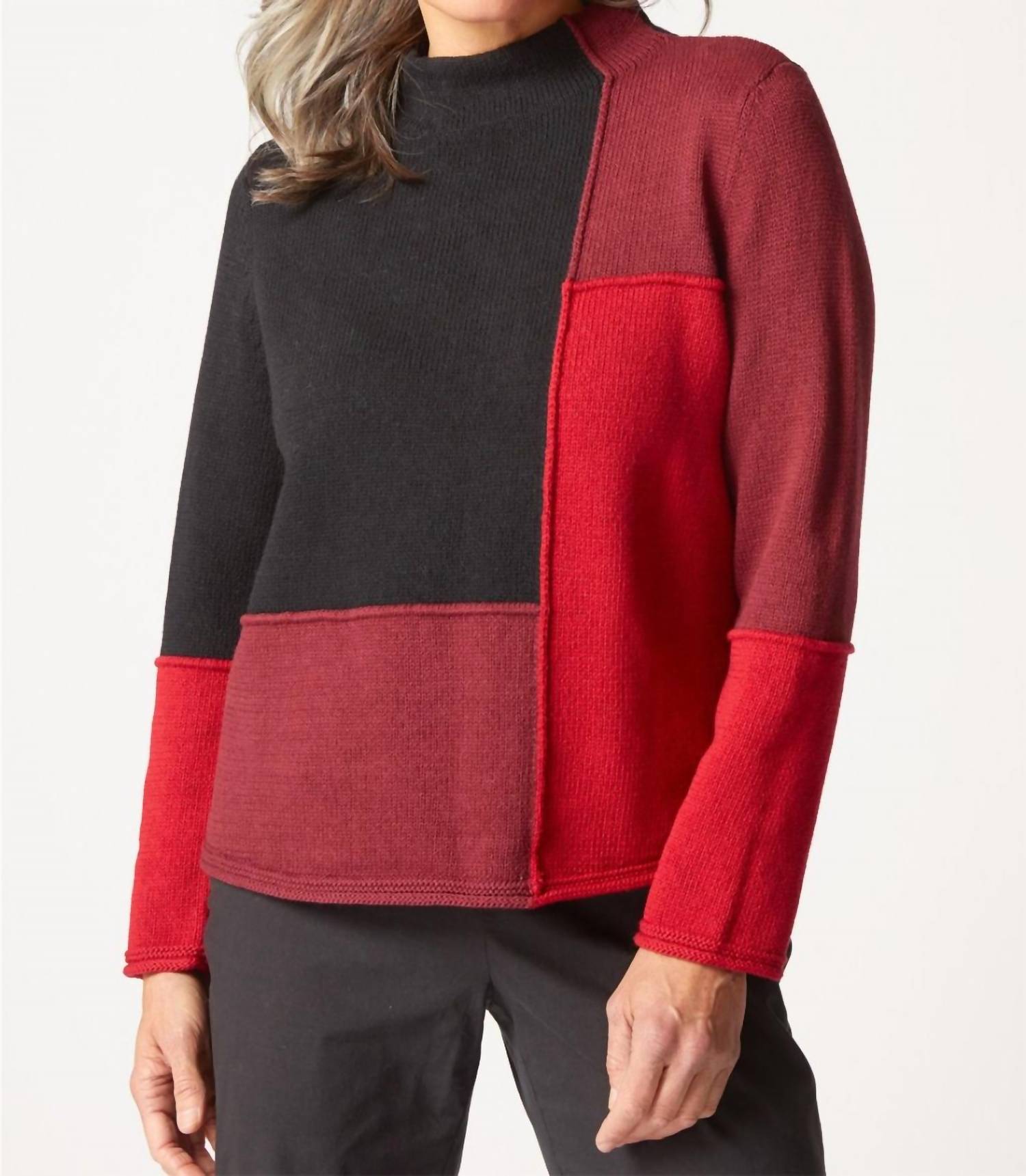 habitat Yin Yang Funnel Neck Pullover in ruby - women's sweater