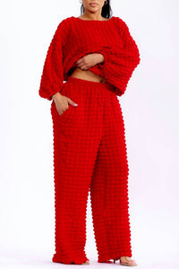 Karen T Design Relaxed-fit Top With Trendy Balloon Sleeves And Wide-leg Pants in red - women's sleepwear - view 7