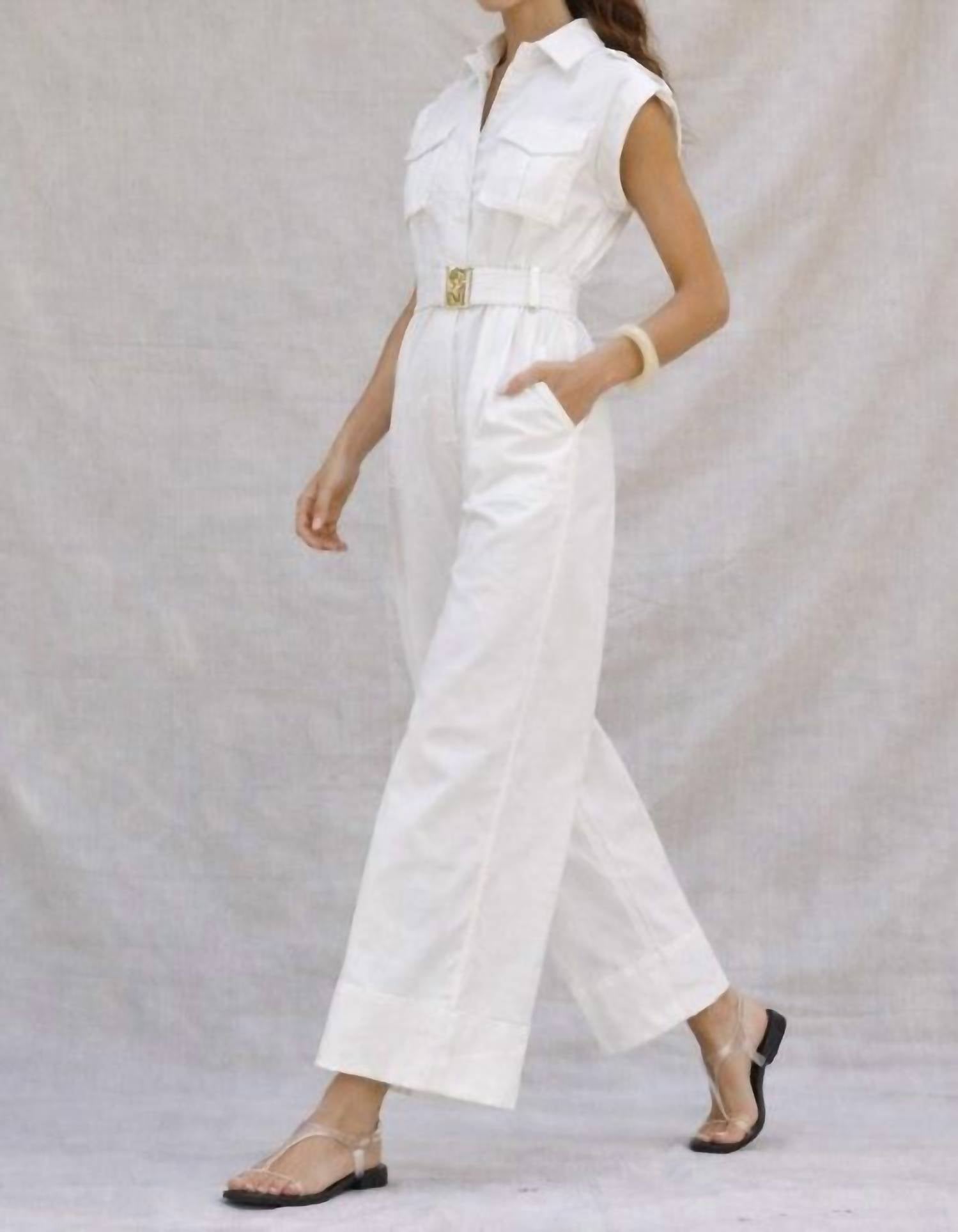 EB Luxe Mireya Jumpsuit in white - women's pants - detail view