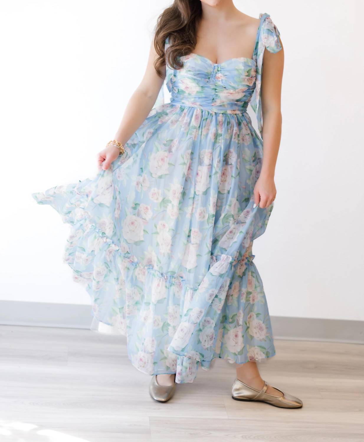 Mable - Organza Ruched Tiered Midi Dress