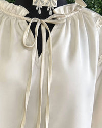 Haptics - Women's Frilled Mock Neck Satin Top