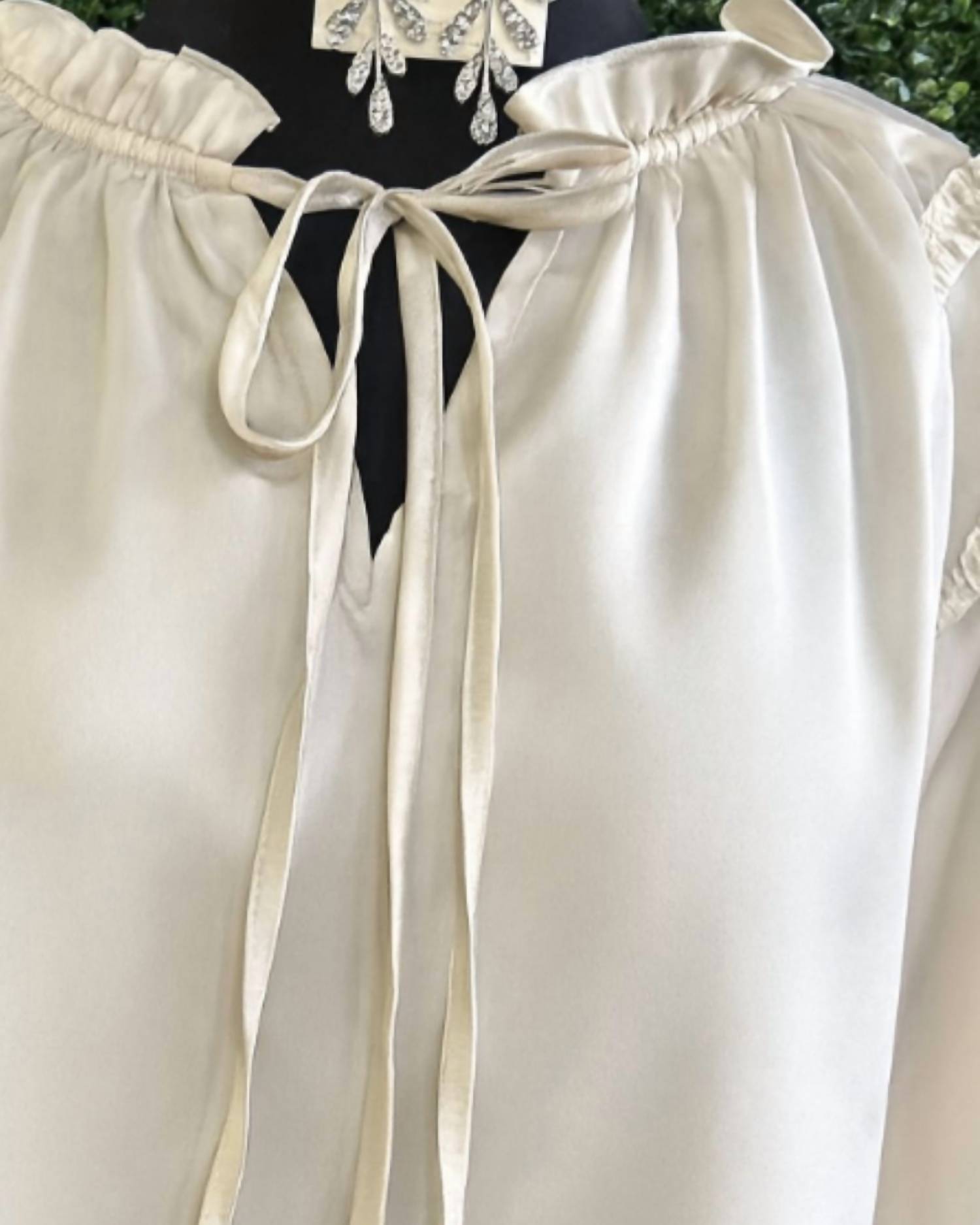 Haptics - Women's Frilled Mock Neck Satin Top