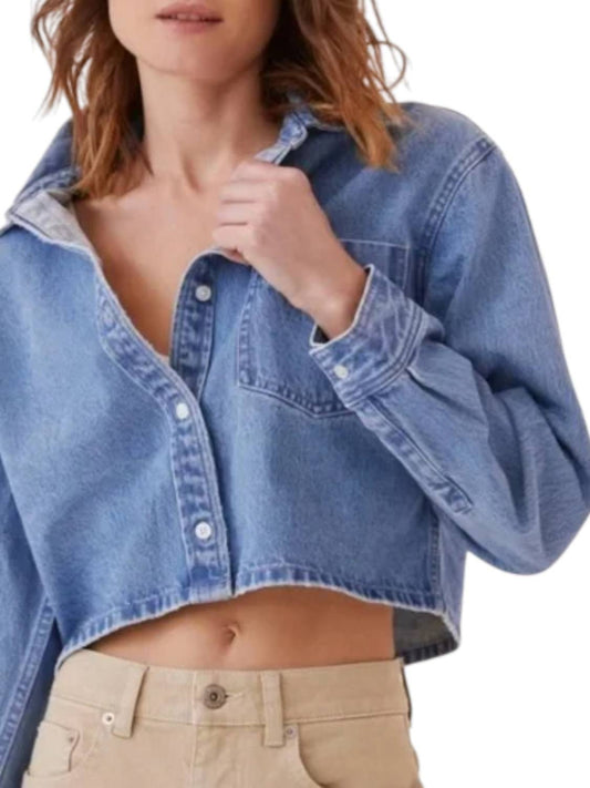 Something Navy - Cropped Lightweight Denim Shirt Jacket