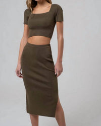 The Workshop - High Waist Side Slit Sweater Knit Midi Skirt