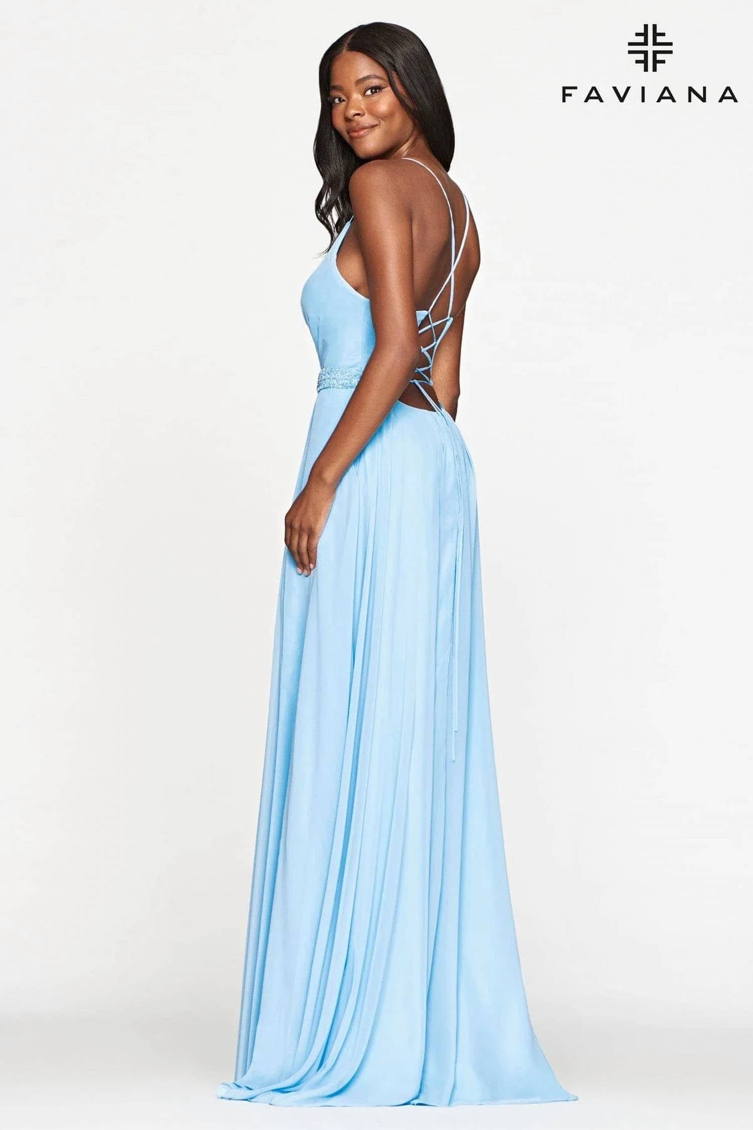 FAVIANA Chiffon A-line Gown With Stones in cloud blue - women's dress - alternate view