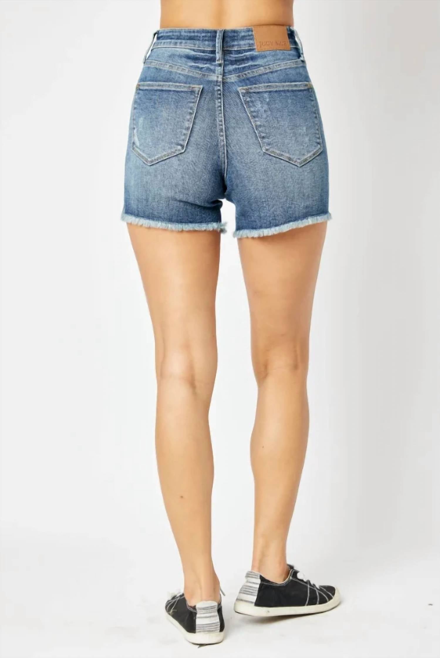 Judy Blue - Women's Highrise Tummy Control Frey Hem Shorts