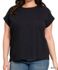 Zenana - Round Neck Folded Short Sleeve T-shirt