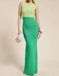 Mimosa Ribbed Knit Colorblock Maxi Dress in green - women's dress