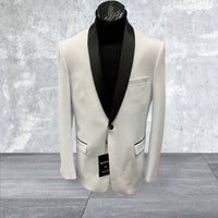 MAZARI 4 Way Stretch Tux Blazer in white - men's jacket - detail view