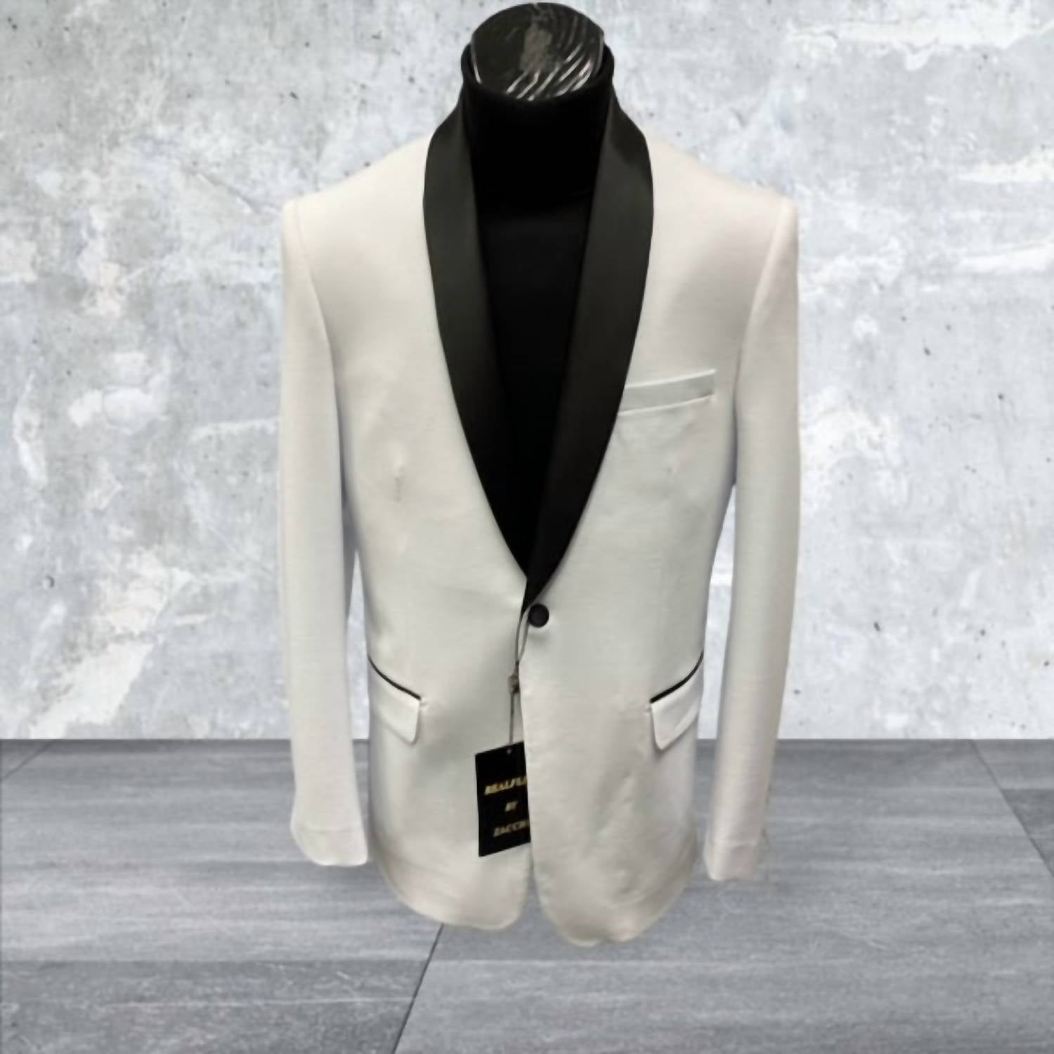 MAZARI 4 Way Stretch Tux Blazer in white - men's jacket - detail view