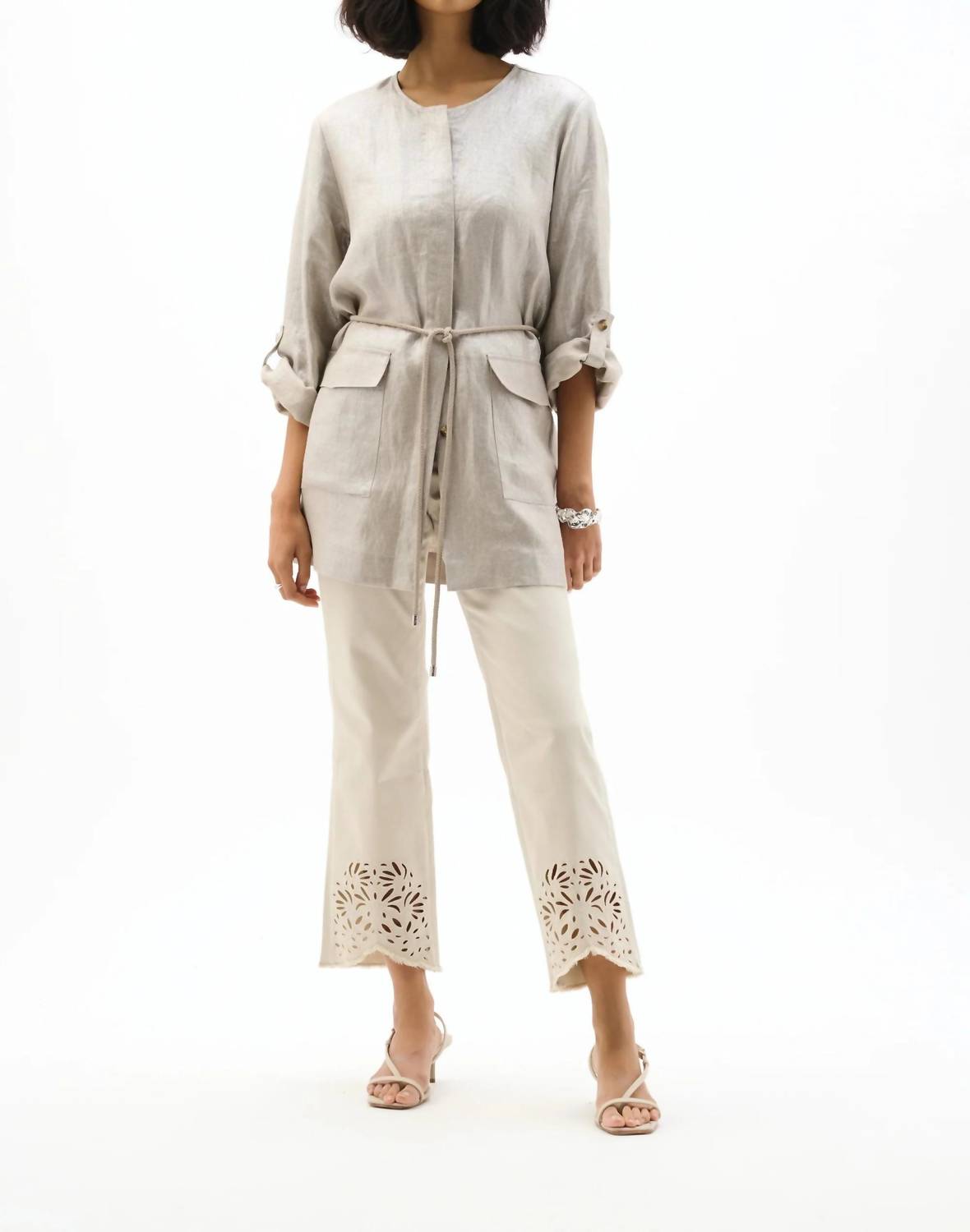 Joseph Ribkoff - Waist Tie Foiled Linen Jacket