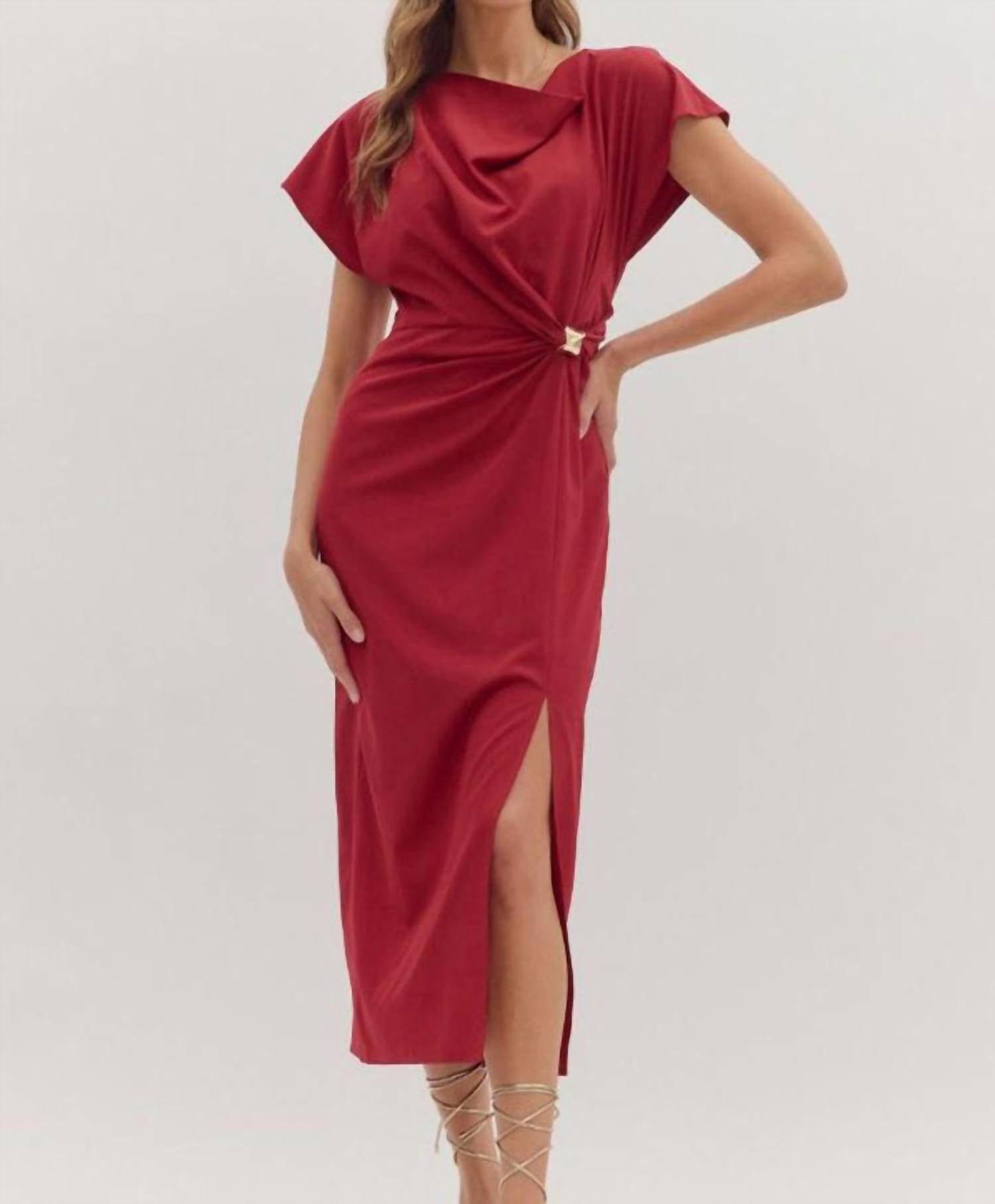 Entro - Short Sleeve Midi Dress With Ring Gathering Detail