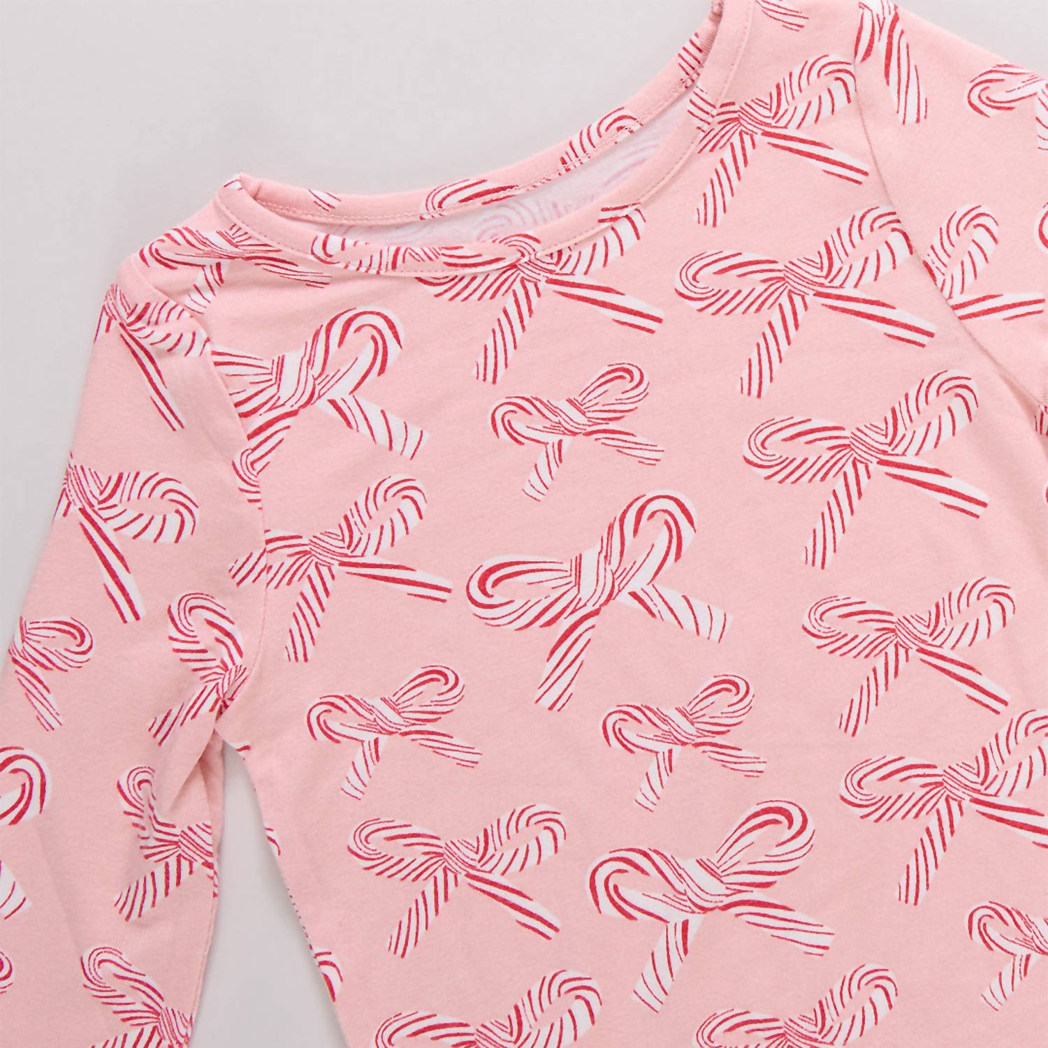 PINK CHICKEN Kid's Bamboo Pajama Set in candy cane bows - kids' sleepwear - alternate view